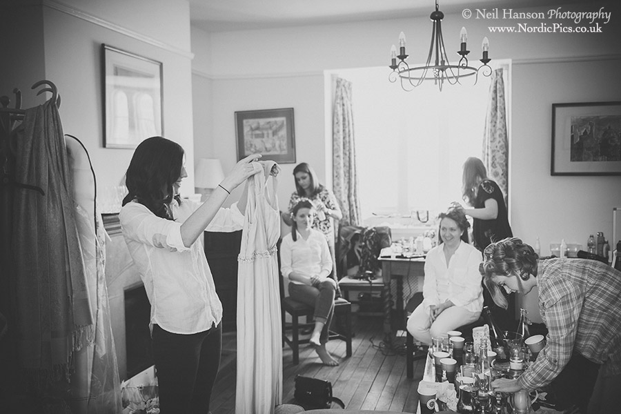 Bride preparations before her wedding at Brasenose College in Oxford