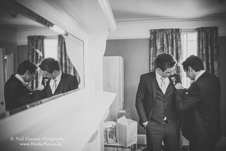 Grooms & Best Man getting ready before a Wedding at Brasenose College in Oxford