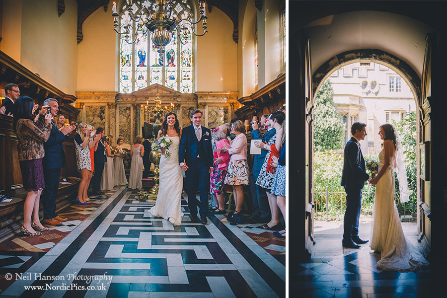 Bride & groom exit Brasenose Chapel after their Wedding