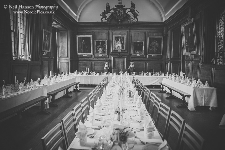 Main dining room at Brasenose ready for the Wedding Breakfast