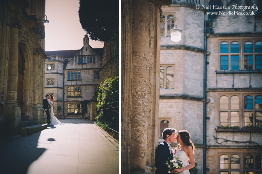 Bride & Groom in the groups of Brasenose College in Oxford