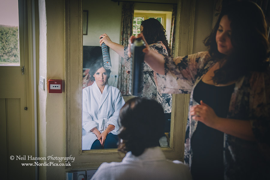 Final hair preparations at Caswell House Wedding Venue