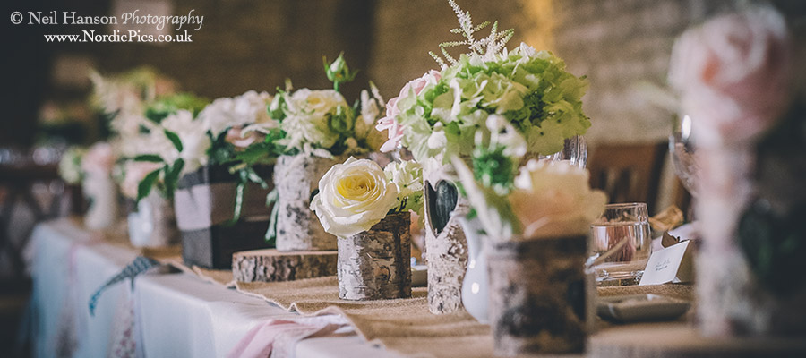Floral table decorations at Caswell House