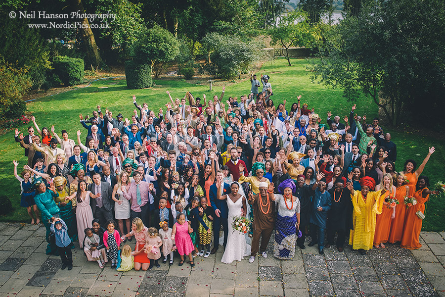 Large Wedding group photo taken at a Worton Hall Wedding
