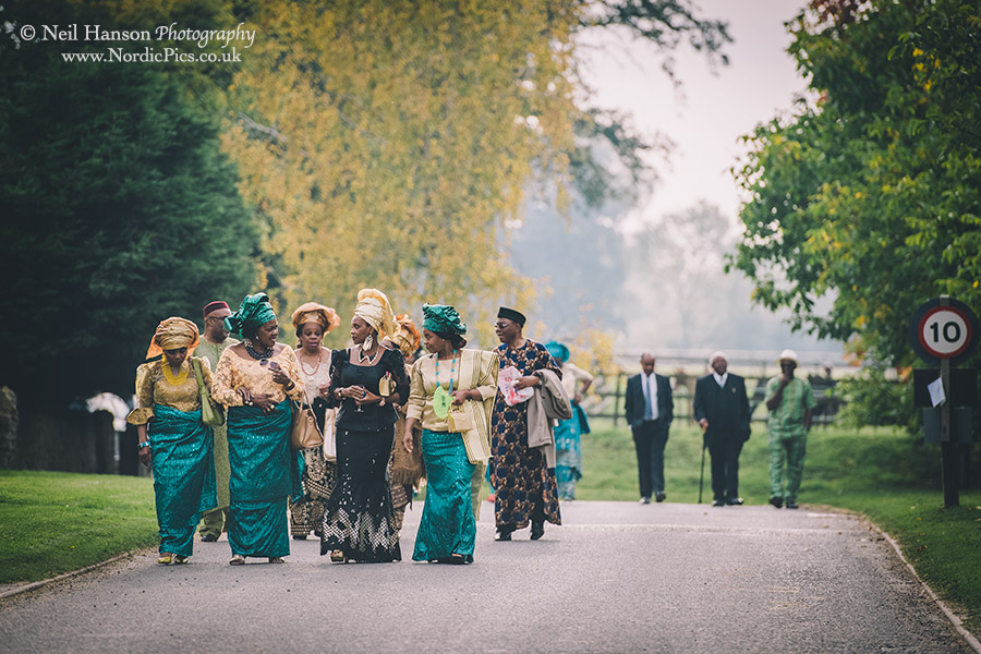 Guests walking to the Wedding breakfast at Worton Hall