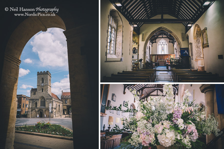 Outside and Inside of St Nicolas Church Abingdon on Alex & Gareths Wedding Day