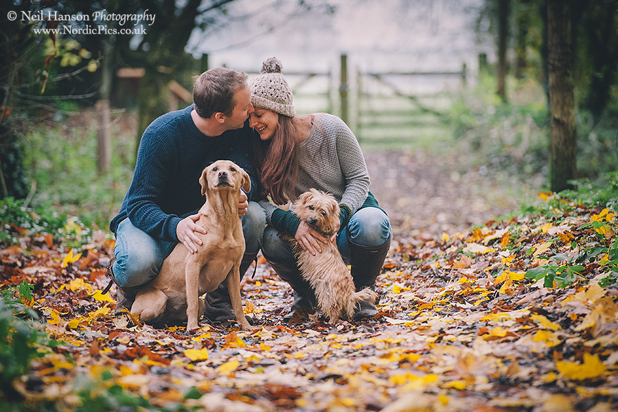 Natural engagement portraits in Oxfordshire with pets by Neil Hanson Photography