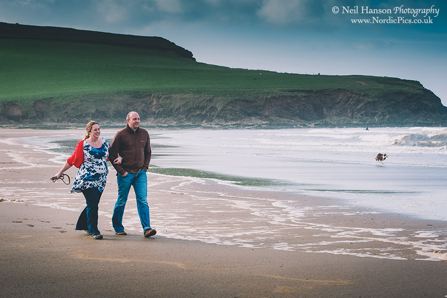 Cornwall beach walks with dogs for couples pre-wedding portraits photography