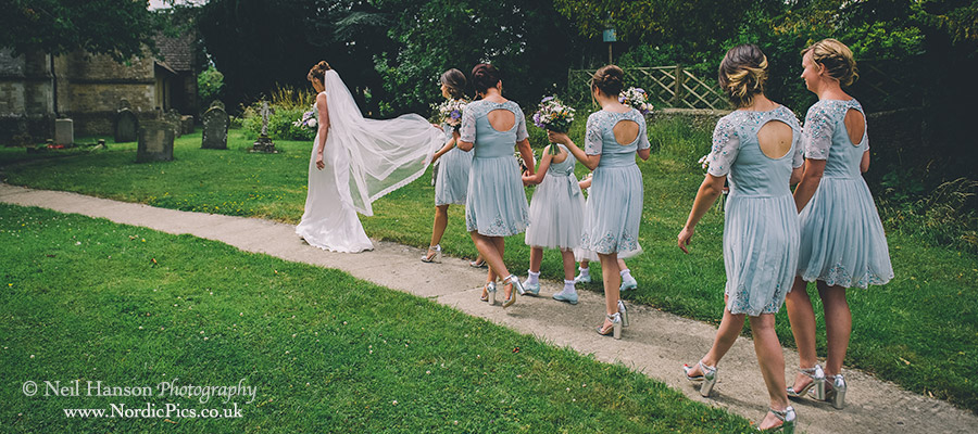 Bridal Party walking to the church