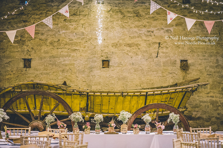 Wedding breakfast room set up at Cogges Farm Museum Witney