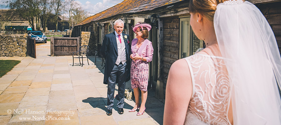Bride and Father see each other for the first time at a Caswell House Wedding