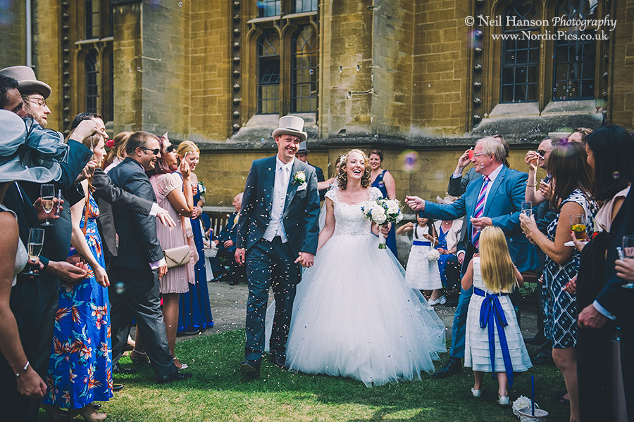 Confetti throwing at a Wedding at University College Oxford