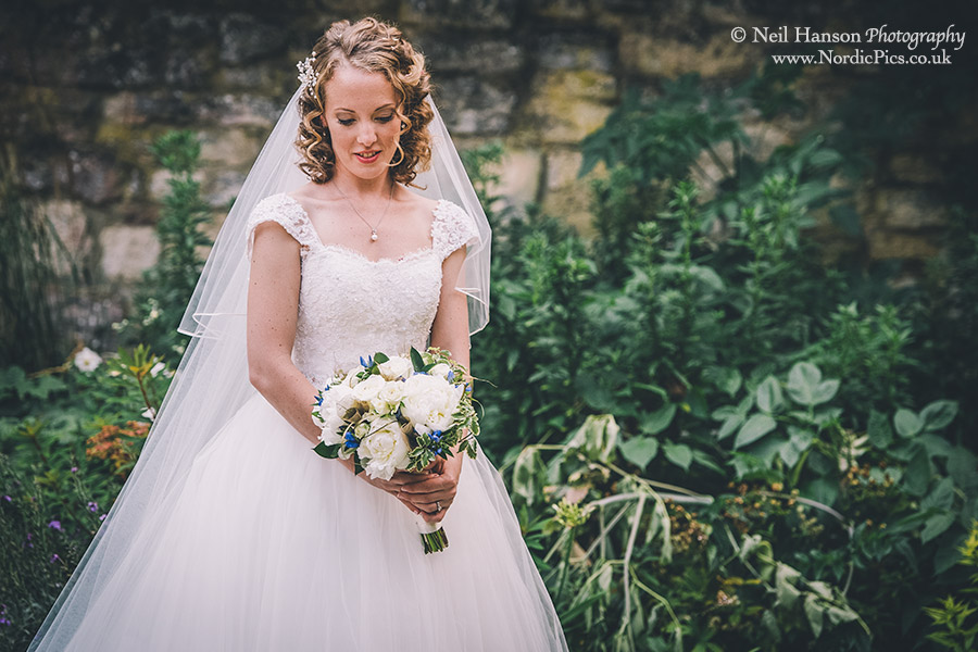 Bride on her wedding day at University College Oxford