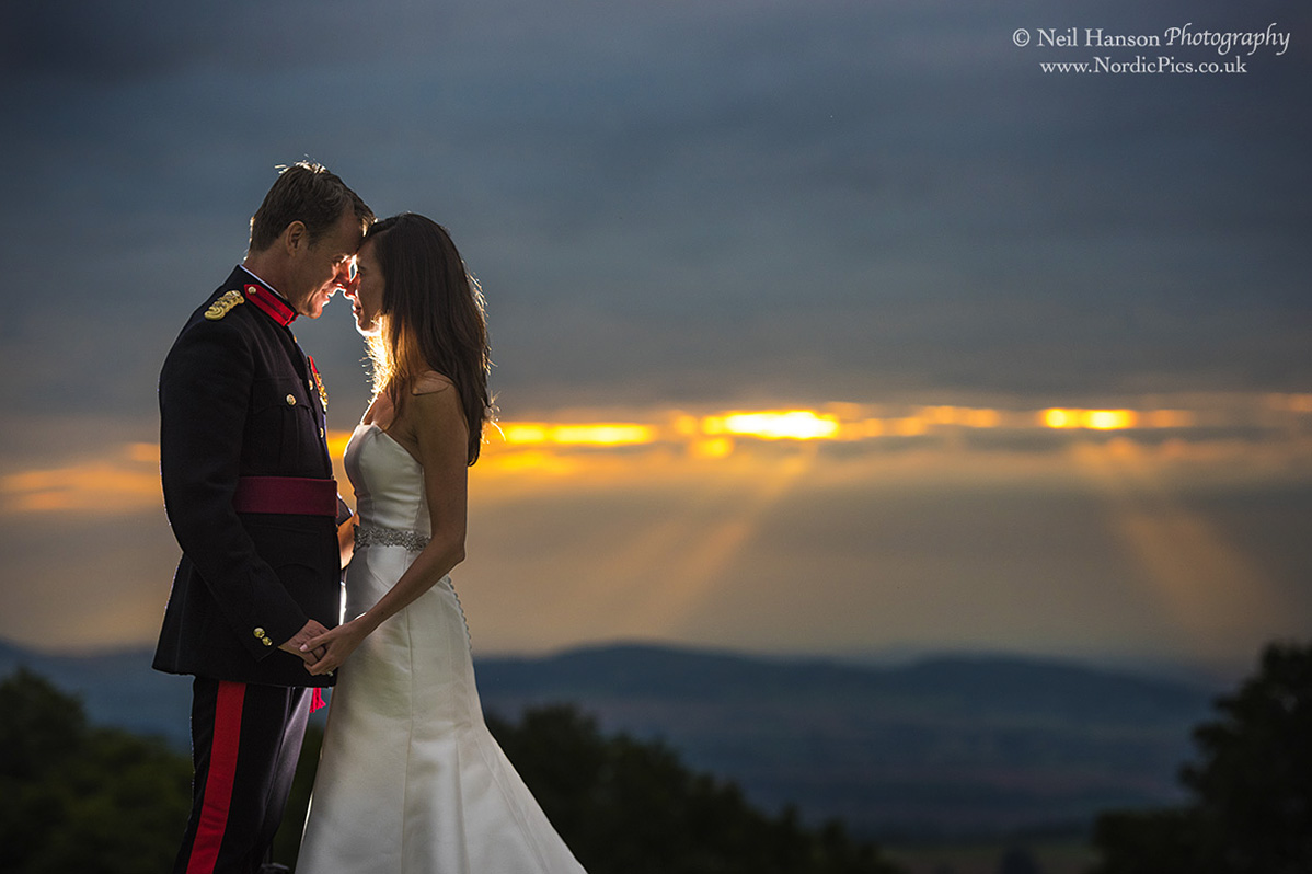 Caswell House sunset with Bride and Groom