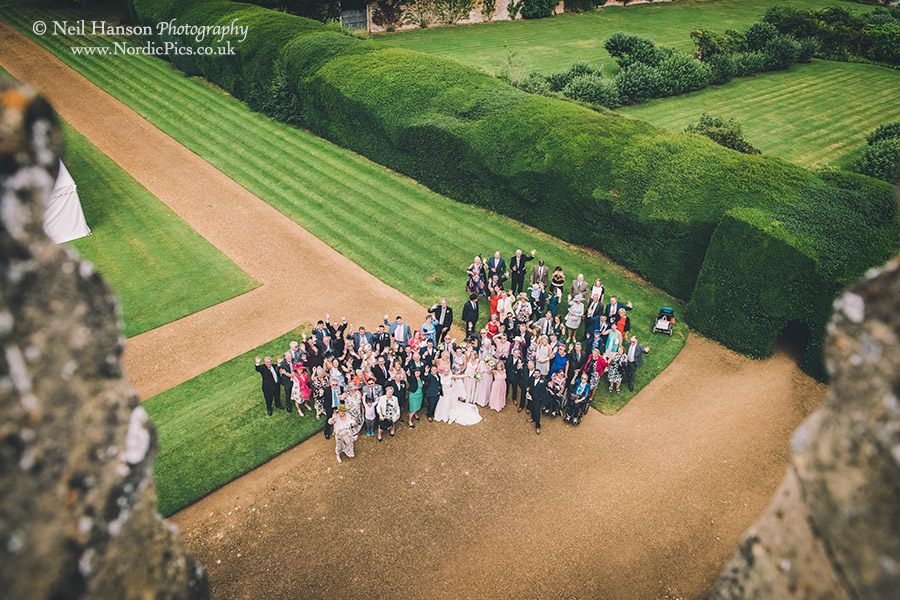 Large group shot of a Rousham House Wedding