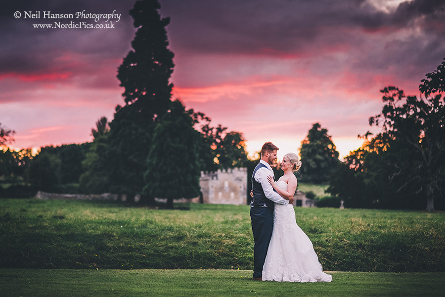 Evening sunset at a Rousham House Wedding in Oxfordshire