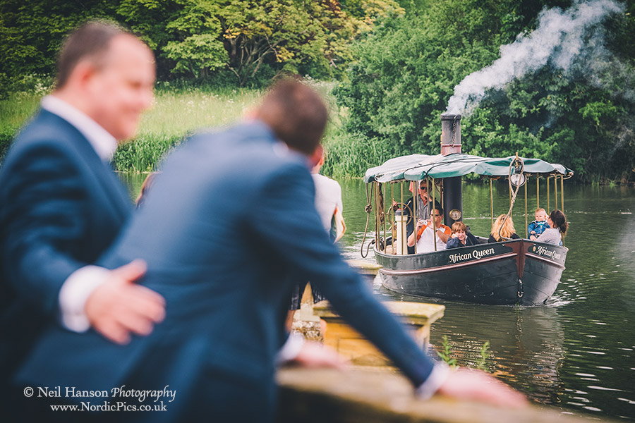 Boating on the lake at Hever Castle on a Wedding day