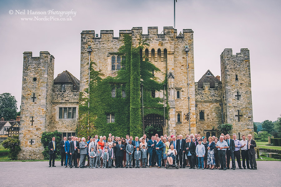 Large Wedding group shot outside Hever Castle in Kent