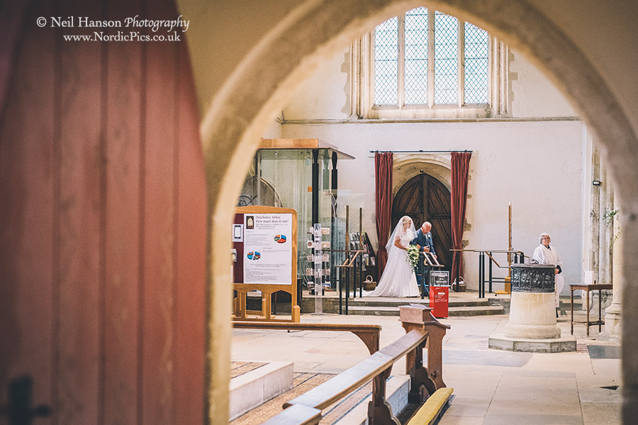 Bride and Father entering Dorchester Abbey on her Wedding Day