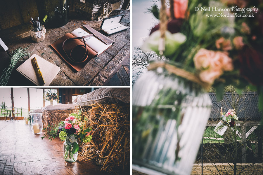 Wedding details inside the Hay Barn