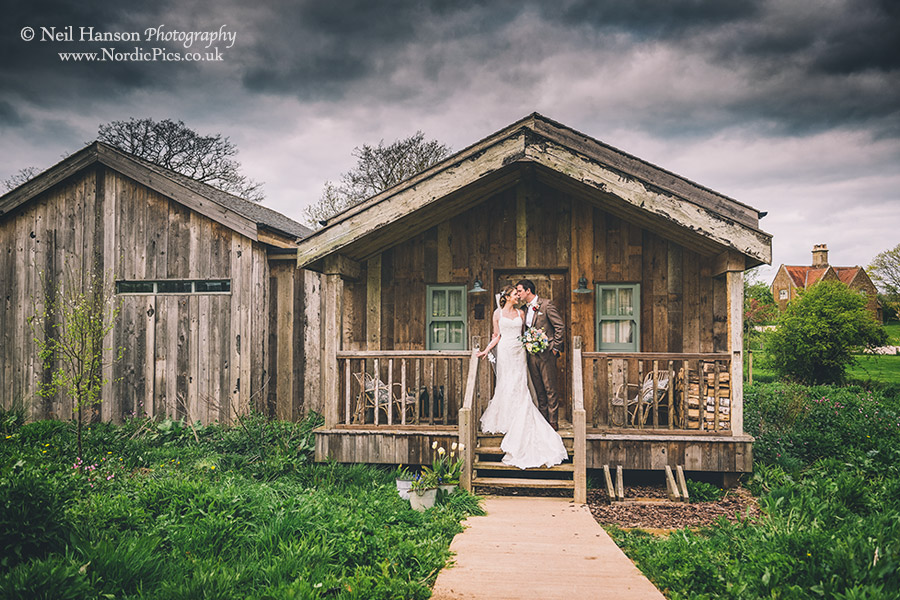 Rustic accommodation for the bride and groom on their Soho Farmhouse Wedding Day