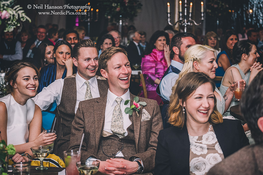 Guests laughter at the wedding speeches