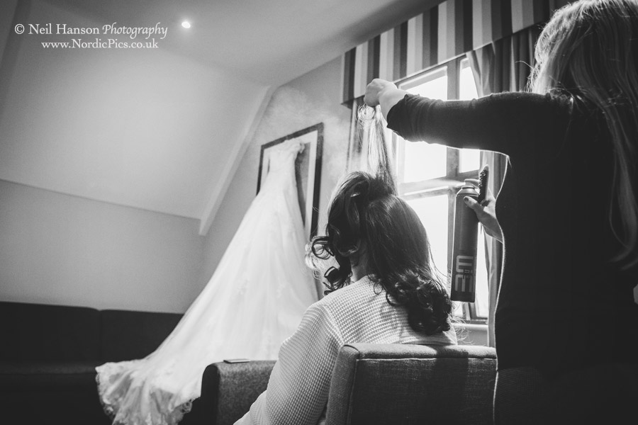 Hair and make-up preparations for a Caswell House Winter Wedding