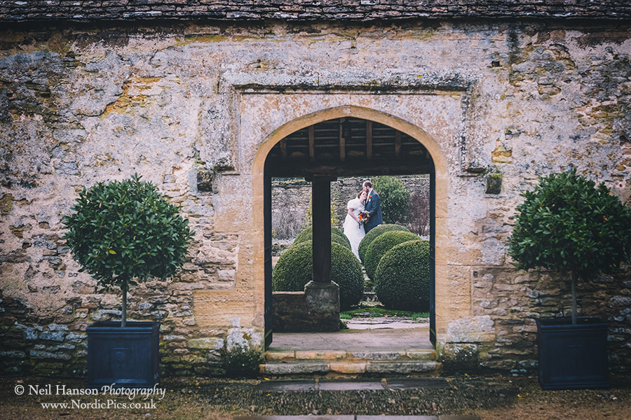 Bride and Groom on their Winter Wedding day at Caswell House