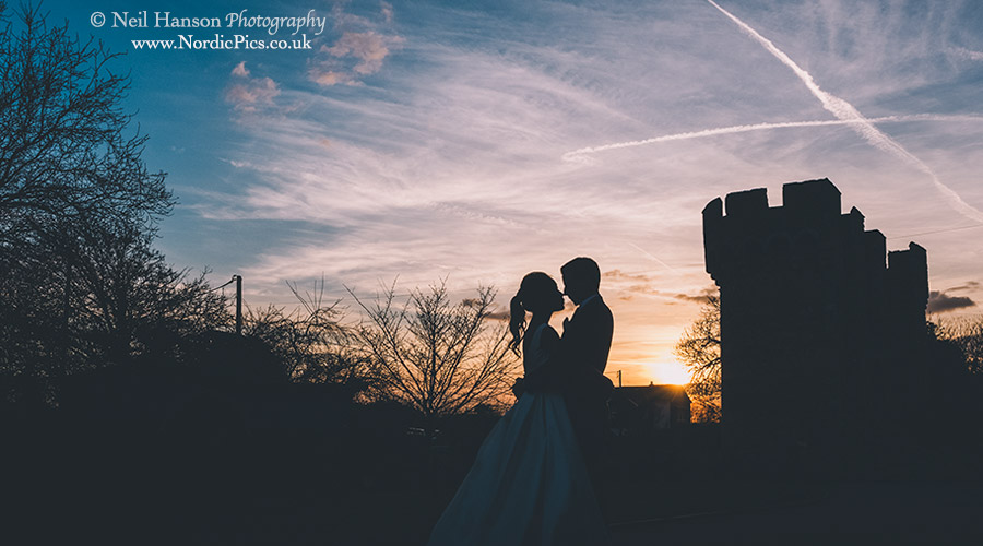 Stunning sunset on na wedding day at Cooling Castle barn