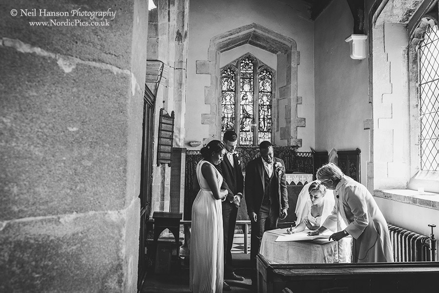 Signing of the marriage register at Waddesdon Church