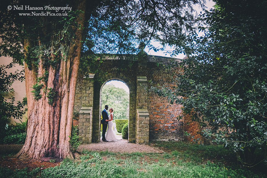 Bride and Groom in the grounds of Hampden house on their Wedding Day
