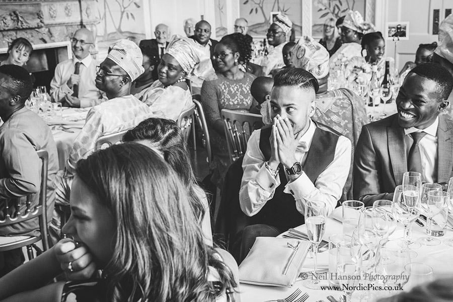Guests reactions to the grooms speech