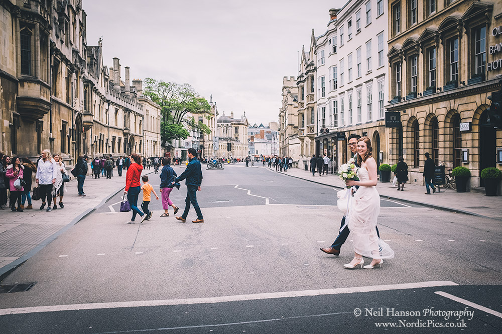 High Street Oxford with a bride and Groom by Neil Hanson Wedding Photography