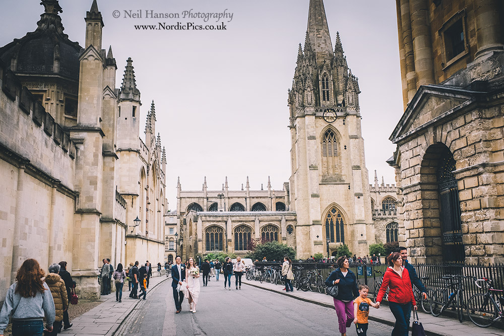 bride and Groom in Radcliffe Square Oxford on their First Look Wedding day