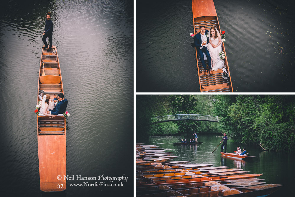 Bride & groom punting to the Cherwell Boathouse in Oxford for their Wedding reception