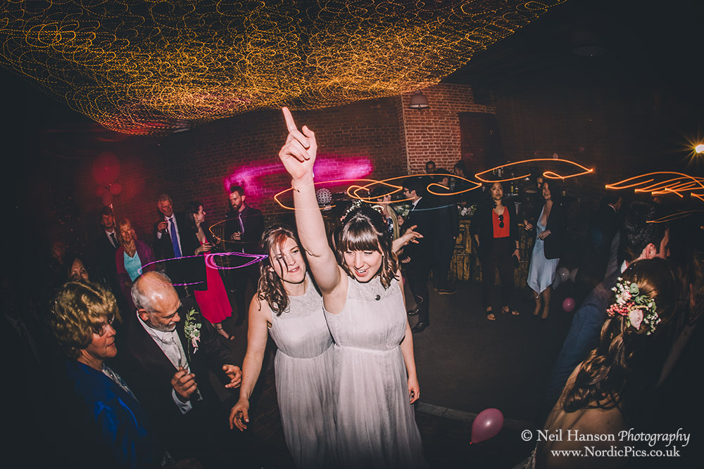 bridesmaids on the dance floor at the Cherwell boathouse