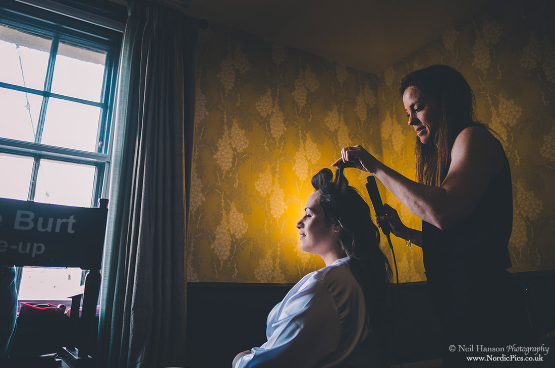 Brides hair stylist at work at The Crown and Thistle Abingdon
