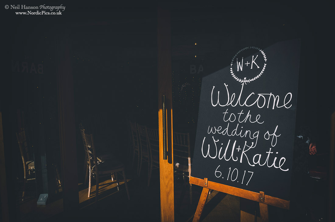 Welcome sign at a Crown and Thistle Wedding in Abingdon