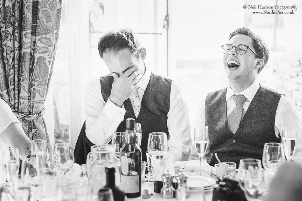 Great reaction on the grooms face to the wedding speeches