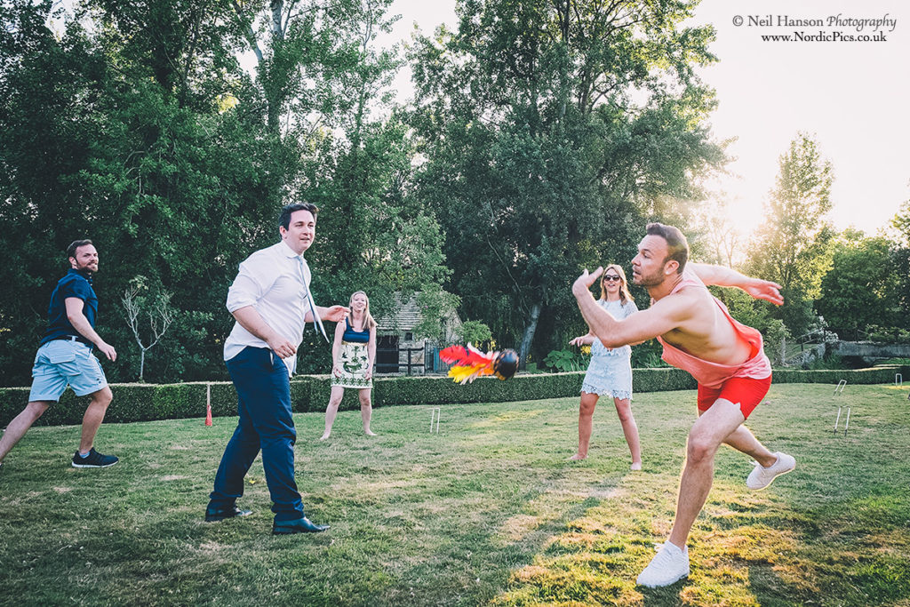 Evening lawn games at an Old Swan and Minster Mill Wedding