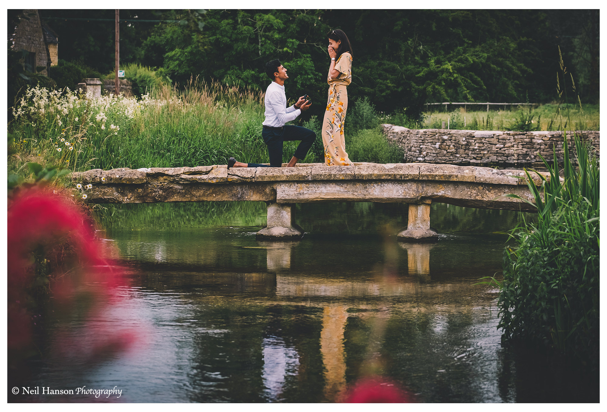 Live proposal on a bridge in Lower Slaughter Gloucestershire