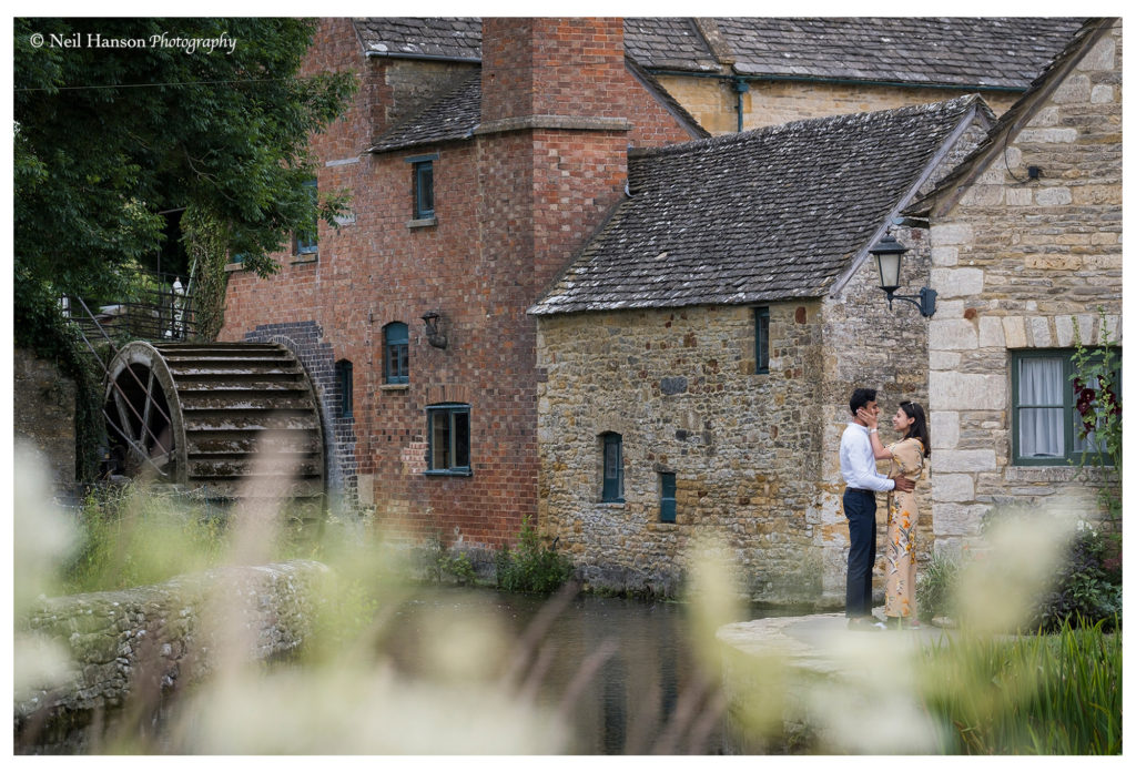 A surprise proposal in village of Lower Slaughter in the Cotswolds 